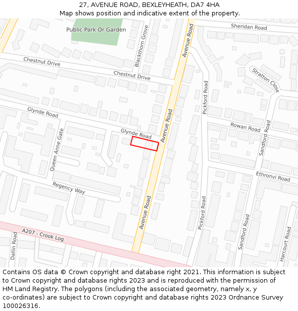 27, AVENUE ROAD, BEXLEYHEATH, DA7 4HA: Location map and indicative extent of plot