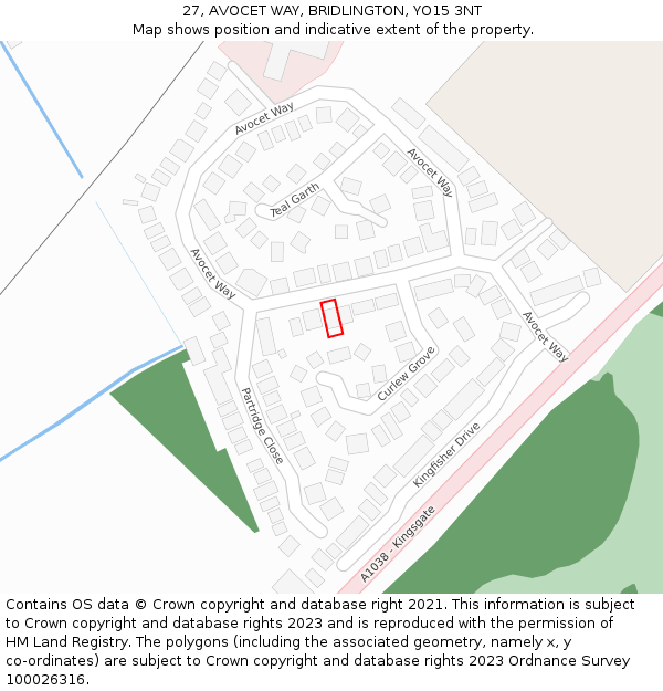 27, AVOCET WAY, BRIDLINGTON, YO15 3NT: Location map and indicative extent of plot