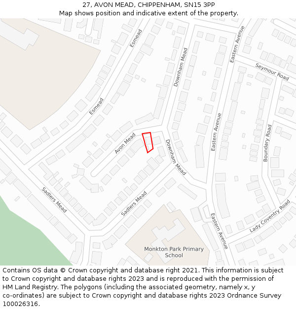 27, AVON MEAD, CHIPPENHAM, SN15 3PP: Location map and indicative extent of plot