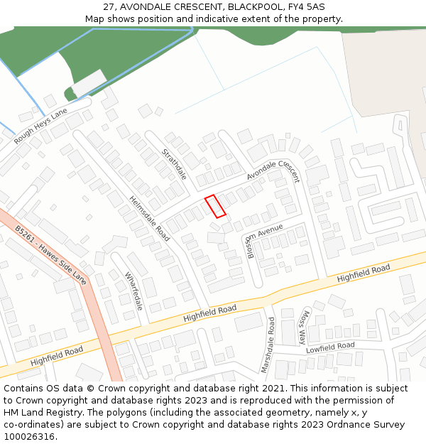 27, AVONDALE CRESCENT, BLACKPOOL, FY4 5AS: Location map and indicative extent of plot
