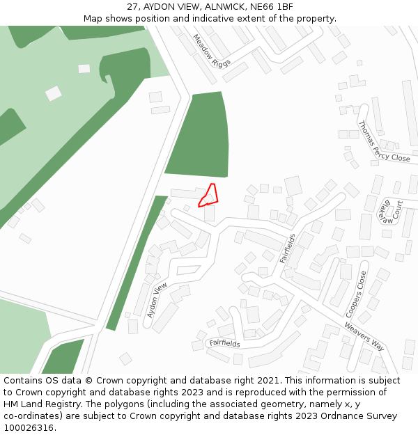 27, AYDON VIEW, ALNWICK, NE66 1BF: Location map and indicative extent of plot