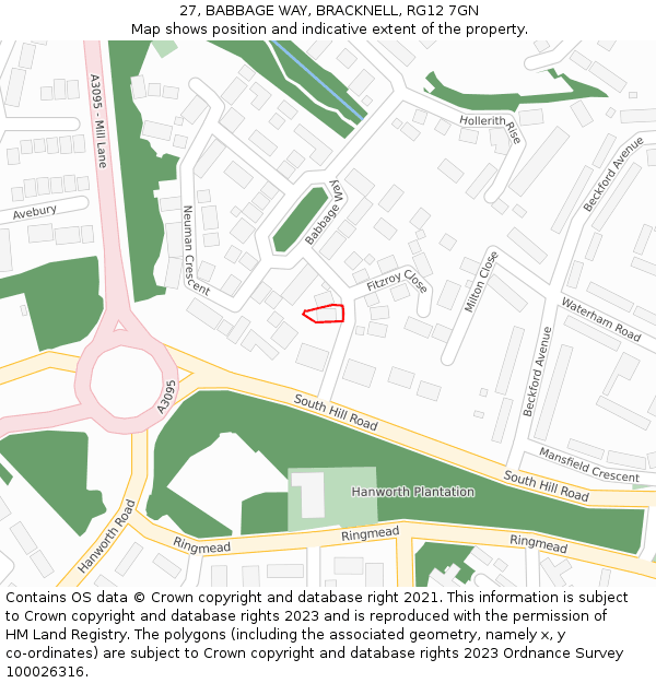 27, BABBAGE WAY, BRACKNELL, RG12 7GN: Location map and indicative extent of plot