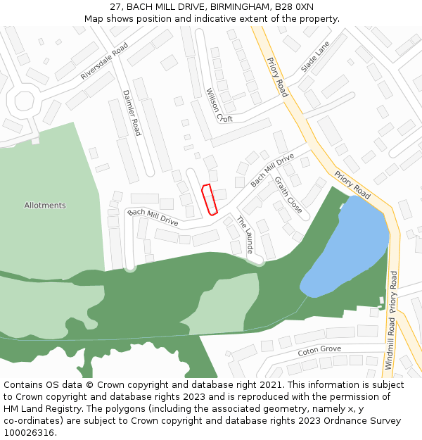 27, BACH MILL DRIVE, BIRMINGHAM, B28 0XN: Location map and indicative extent of plot