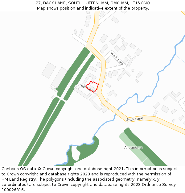 27, BACK LANE, SOUTH LUFFENHAM, OAKHAM, LE15 8NQ: Location map and indicative extent of plot