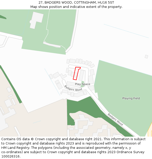 27, BADGERS WOOD, COTTINGHAM, HU16 5ST: Location map and indicative extent of plot