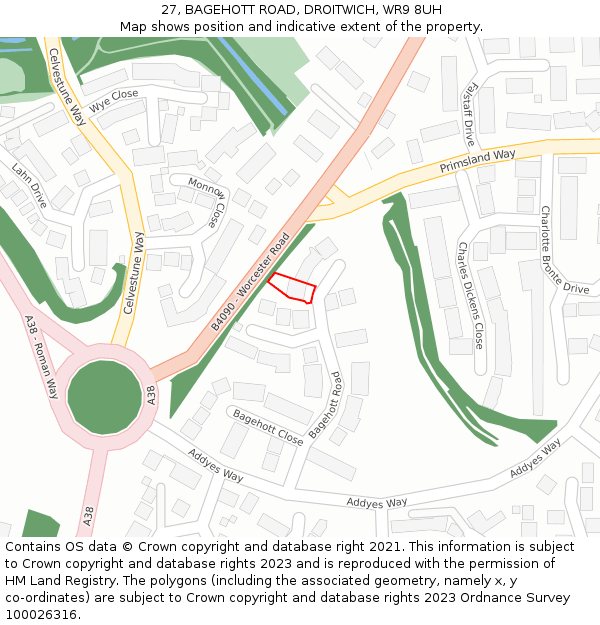 27, BAGEHOTT ROAD, DROITWICH, WR9 8UH: Location map and indicative extent of plot