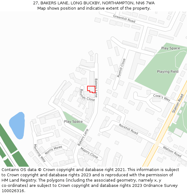 27, BAKERS LANE, LONG BUCKBY, NORTHAMPTON, NN6 7WA: Location map and indicative extent of plot