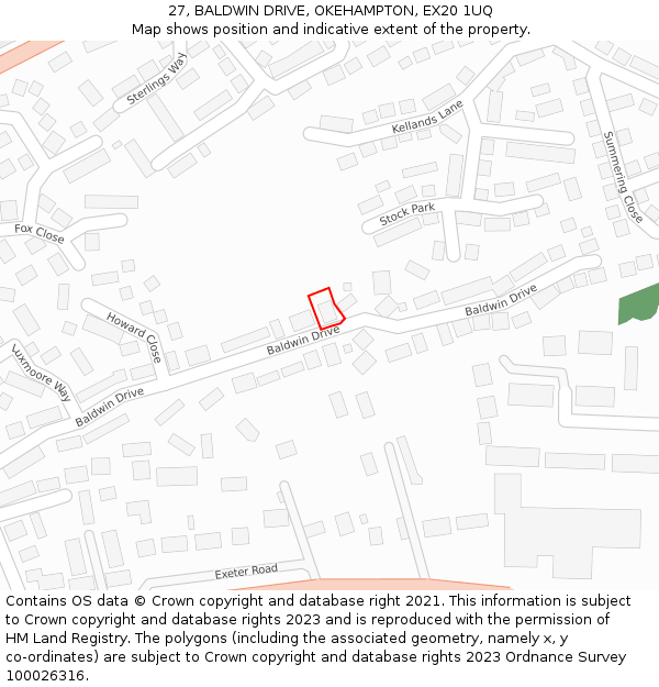 27, BALDWIN DRIVE, OKEHAMPTON, EX20 1UQ: Location map and indicative extent of plot