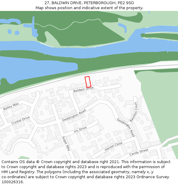 27, BALDWIN DRIVE, PETERBOROUGH, PE2 9SD: Location map and indicative extent of plot