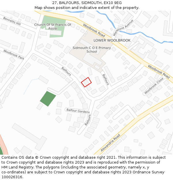27, BALFOURS, SIDMOUTH, EX10 9EG: Location map and indicative extent of plot