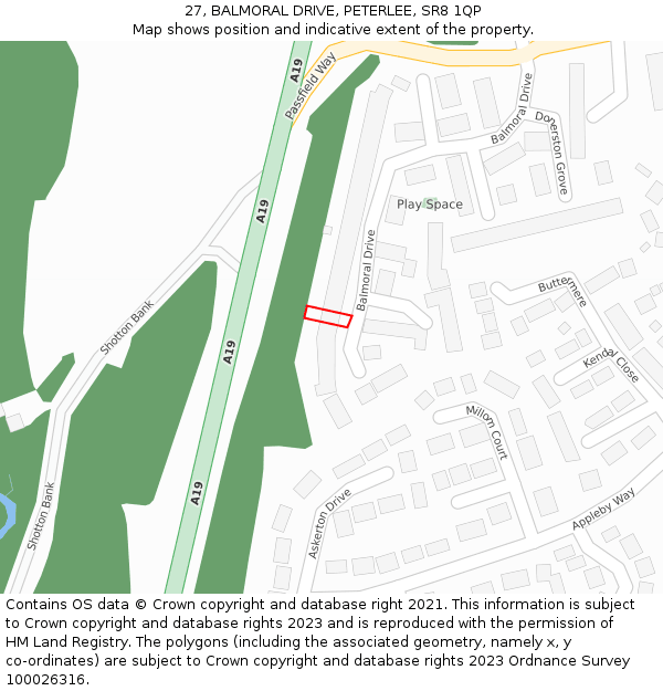 27, BALMORAL DRIVE, PETERLEE, SR8 1QP: Location map and indicative extent of plot