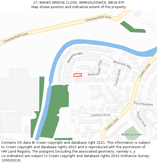 27, BANKS BRIDGE CLOSE, BARNOLDSWICK, BB18 6YP: Location map and indicative extent of plot