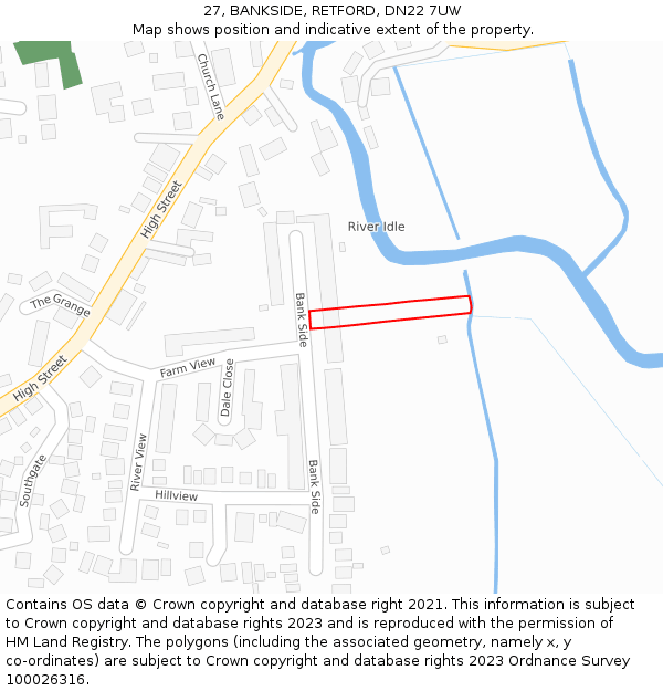 27, BANKSIDE, RETFORD, DN22 7UW: Location map and indicative extent of plot