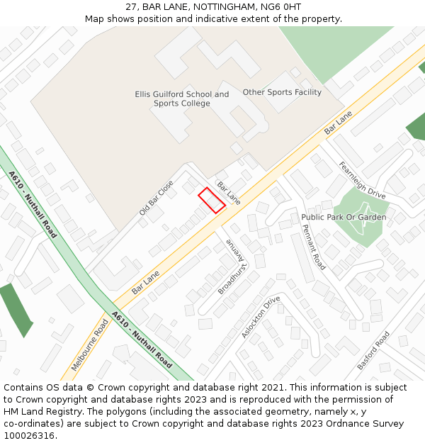 27, BAR LANE, NOTTINGHAM, NG6 0HT: Location map and indicative extent of plot