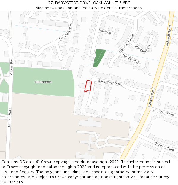 27, BARMSTEDT DRIVE, OAKHAM, LE15 6RG: Location map and indicative extent of plot