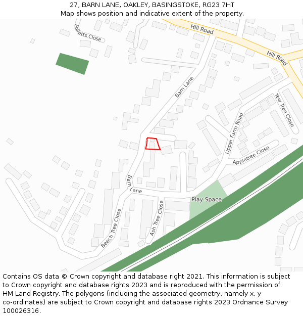 27, BARN LANE, OAKLEY, BASINGSTOKE, RG23 7HT: Location map and indicative extent of plot