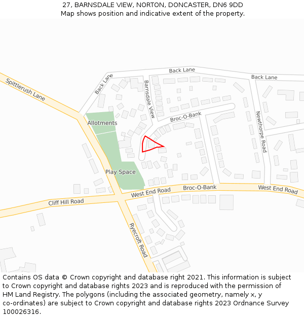 27, BARNSDALE VIEW, NORTON, DONCASTER, DN6 9DD: Location map and indicative extent of plot