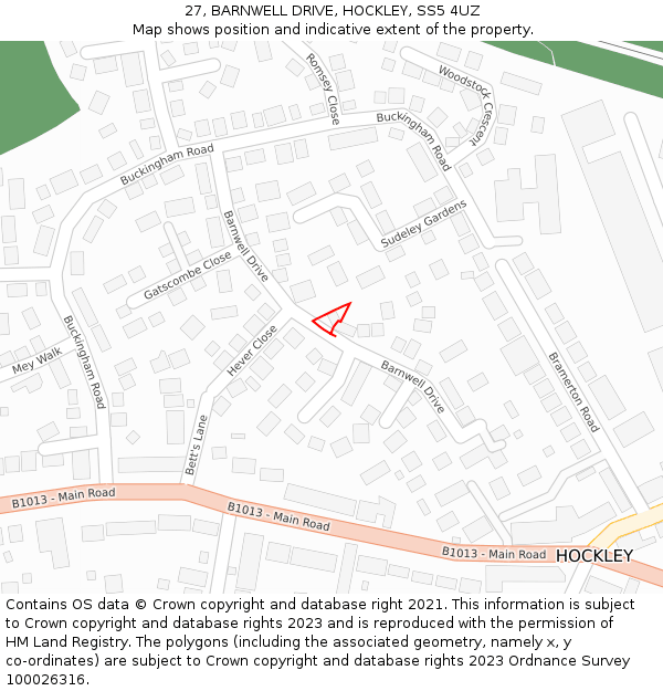 27, BARNWELL DRIVE, HOCKLEY, SS5 4UZ: Location map and indicative extent of plot