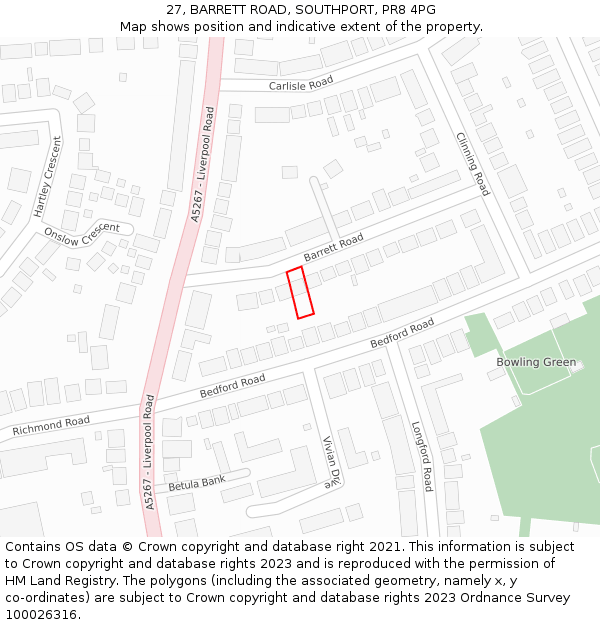 27, BARRETT ROAD, SOUTHPORT, PR8 4PG: Location map and indicative extent of plot