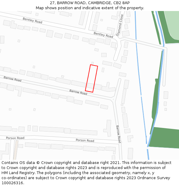 27, BARROW ROAD, CAMBRIDGE, CB2 8AP: Location map and indicative extent of plot