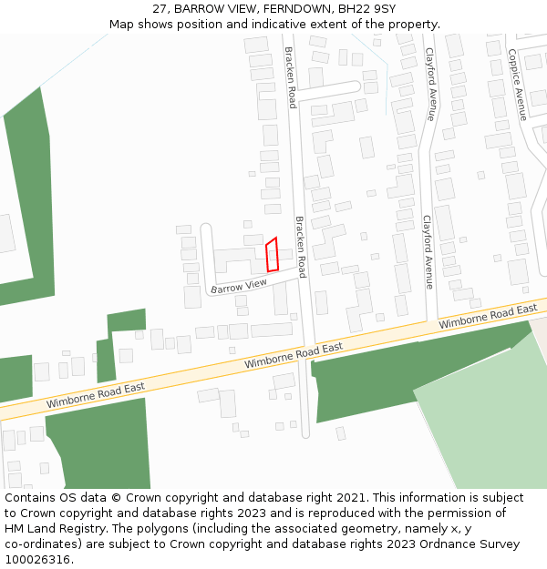 27, BARROW VIEW, FERNDOWN, BH22 9SY: Location map and indicative extent of plot