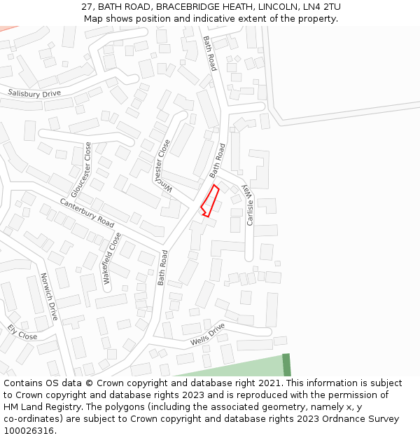 27, BATH ROAD, BRACEBRIDGE HEATH, LINCOLN, LN4 2TU: Location map and indicative extent of plot