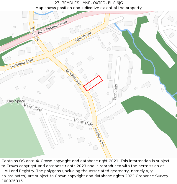 27, BEADLES LANE, OXTED, RH8 9JG: Location map and indicative extent of plot