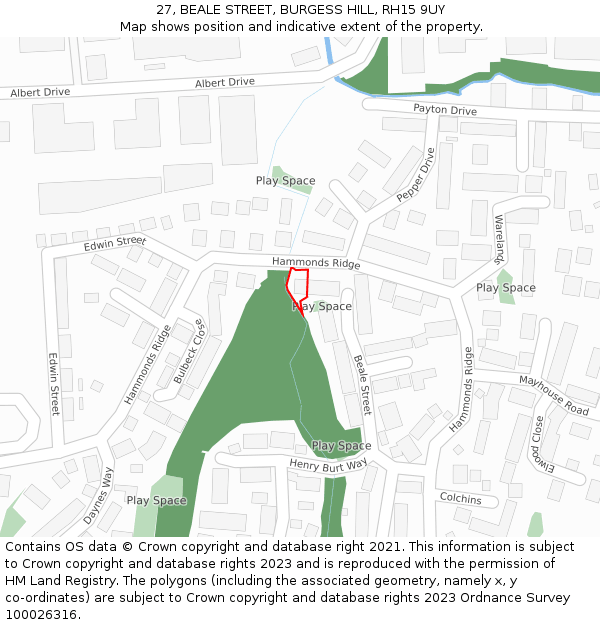 27, BEALE STREET, BURGESS HILL, RH15 9UY: Location map and indicative extent of plot