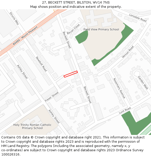 27, BECKETT STREET, BILSTON, WV14 7NS: Location map and indicative extent of plot