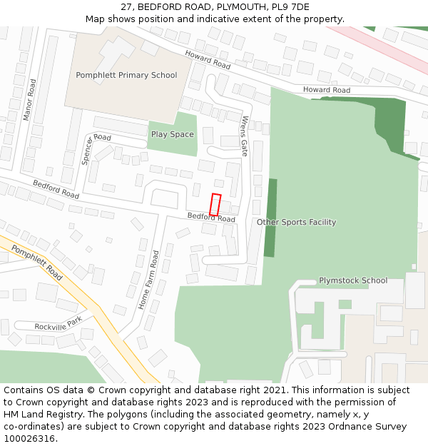27, BEDFORD ROAD, PLYMOUTH, PL9 7DE: Location map and indicative extent of plot