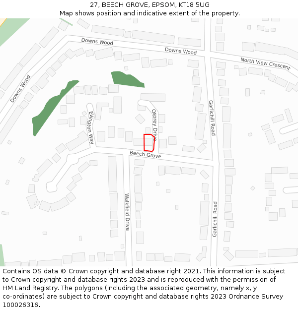 27, BEECH GROVE, EPSOM, KT18 5UG: Location map and indicative extent of plot