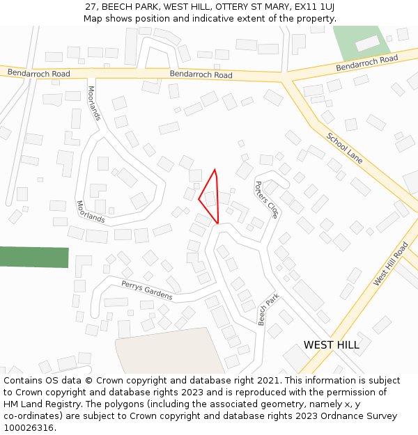 27, BEECH PARK, WEST HILL, OTTERY ST MARY, EX11 1UJ: Location map and indicative extent of plot