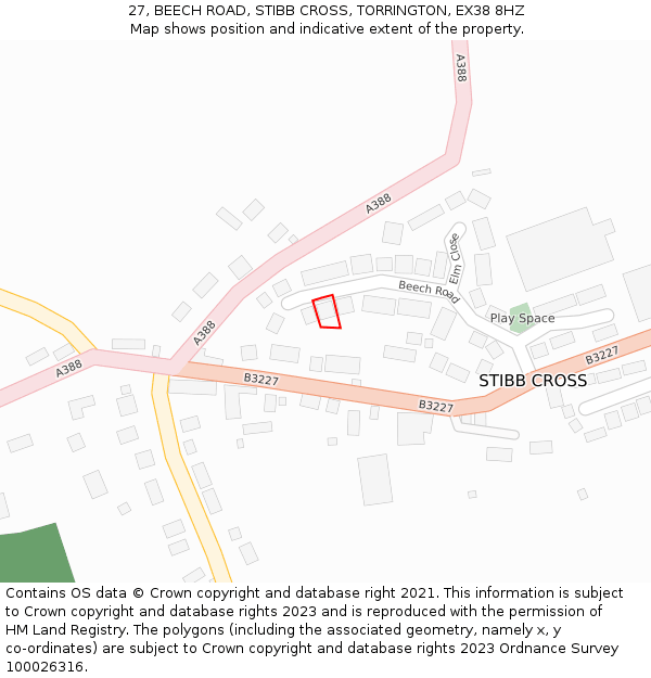 27, BEECH ROAD, STIBB CROSS, TORRINGTON, EX38 8HZ: Location map and indicative extent of plot