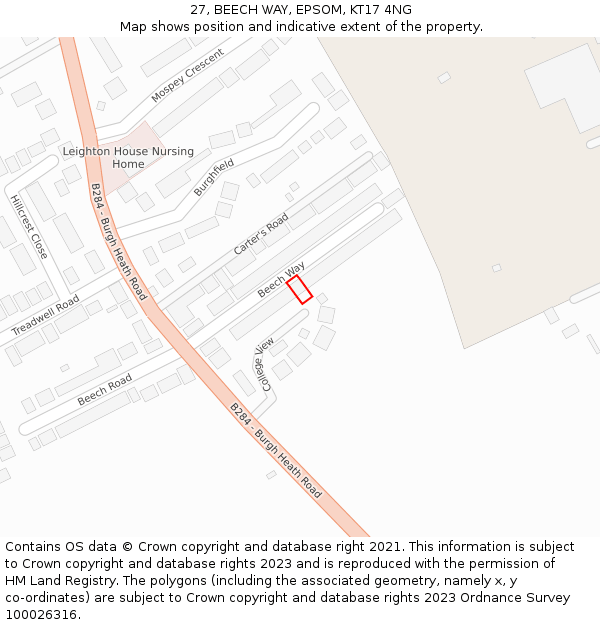 27, BEECH WAY, EPSOM, KT17 4NG: Location map and indicative extent of plot