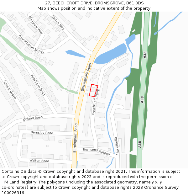 27, BEECHCROFT DRIVE, BROMSGROVE, B61 0DS: Location map and indicative extent of plot