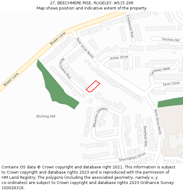 27, BEECHMERE RISE, RUGELEY, WS15 2XR: Location map and indicative extent of plot