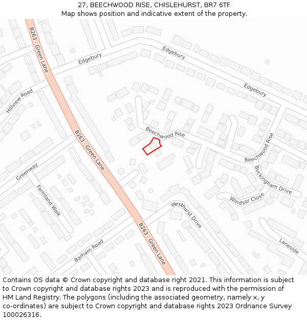 27, BEECHWOOD RISE, CHISLEHURST, BR7 6TF: Location map and indicative extent of plot