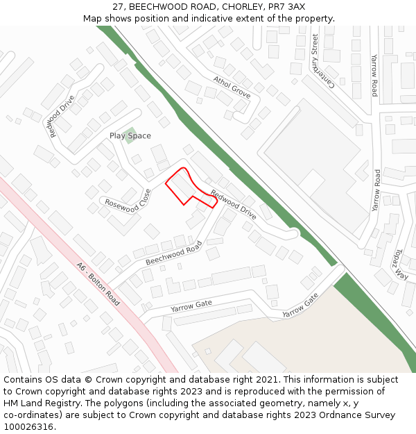 27, BEECHWOOD ROAD, CHORLEY, PR7 3AX: Location map and indicative extent of plot