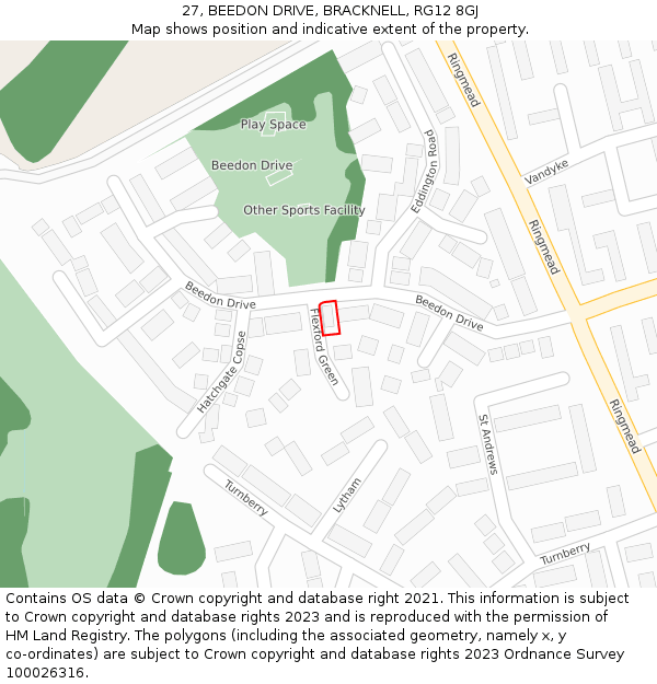 27, BEEDON DRIVE, BRACKNELL, RG12 8GJ: Location map and indicative extent of plot