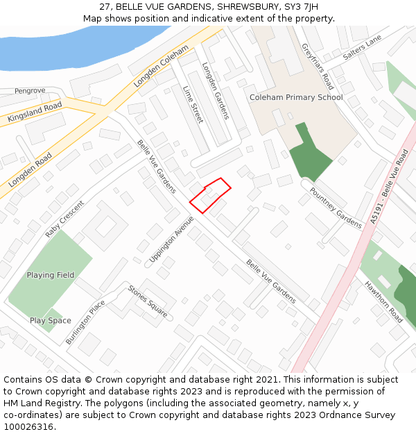 27, BELLE VUE GARDENS, SHREWSBURY, SY3 7JH: Location map and indicative extent of plot