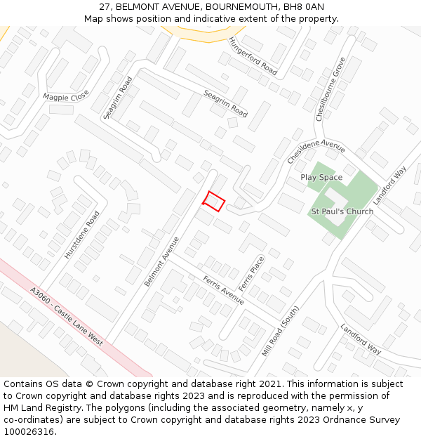 27, BELMONT AVENUE, BOURNEMOUTH, BH8 0AN: Location map and indicative extent of plot