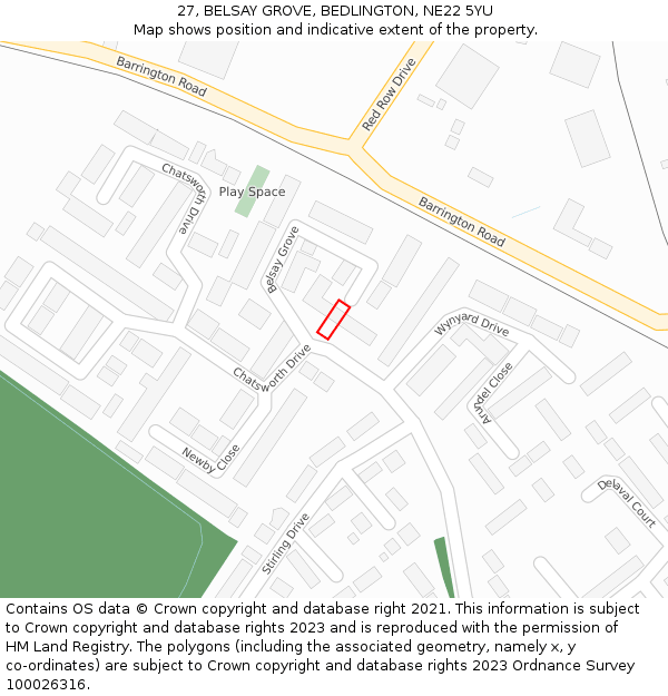 27, BELSAY GROVE, BEDLINGTON, NE22 5YU: Location map and indicative extent of plot