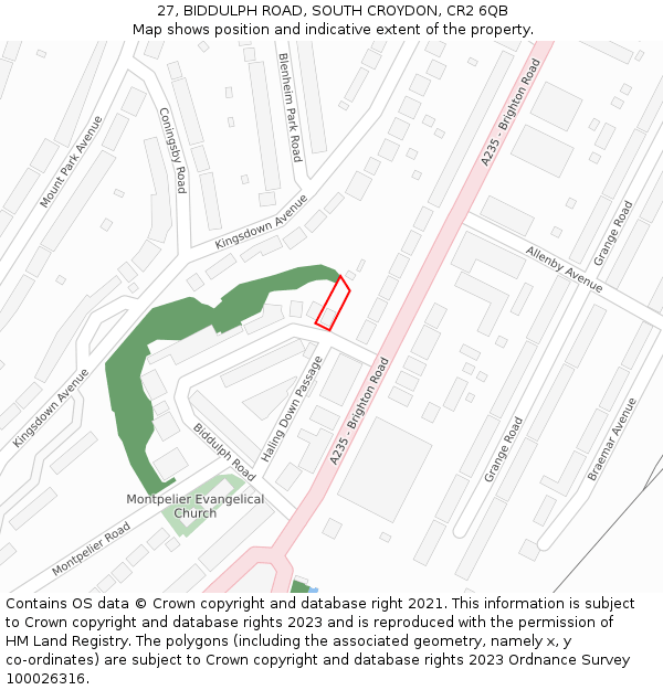 27, BIDDULPH ROAD, SOUTH CROYDON, CR2 6QB: Location map and indicative extent of plot