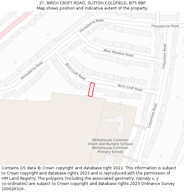 27, BIRCH CROFT ROAD, SUTTON COLDFIELD, B75 6BP: Location map and indicative extent of plot