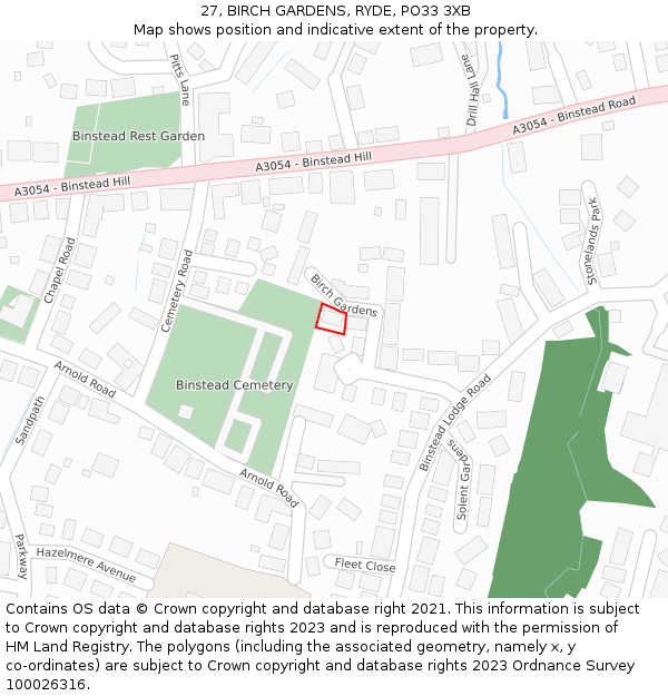 27, BIRCH GARDENS, RYDE, PO33 3XB: Location map and indicative extent of plot