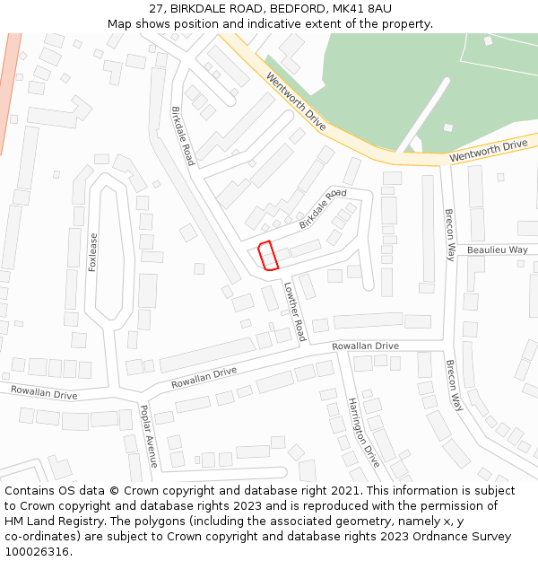 27, BIRKDALE ROAD, BEDFORD, MK41 8AU: Location map and indicative extent of plot