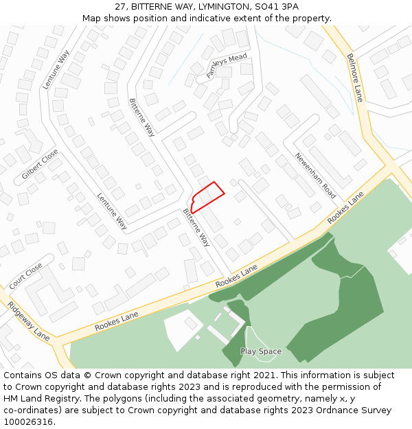 27, BITTERNE WAY, LYMINGTON, SO41 3PA: Location map and indicative extent of plot