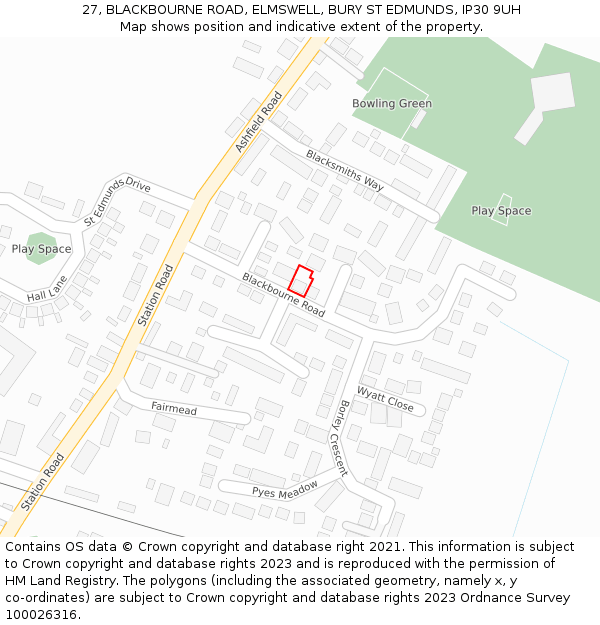 27, BLACKBOURNE ROAD, ELMSWELL, BURY ST EDMUNDS, IP30 9UH: Location map and indicative extent of plot