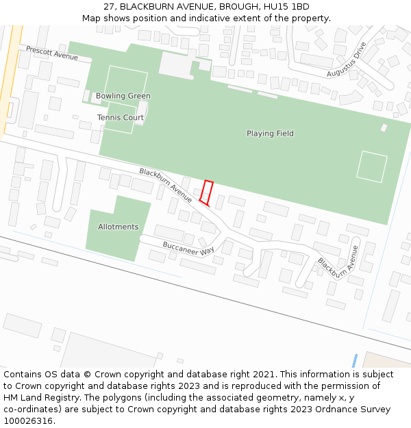 27, BLACKBURN AVENUE, BROUGH, HU15 1BD: Location map and indicative extent of plot