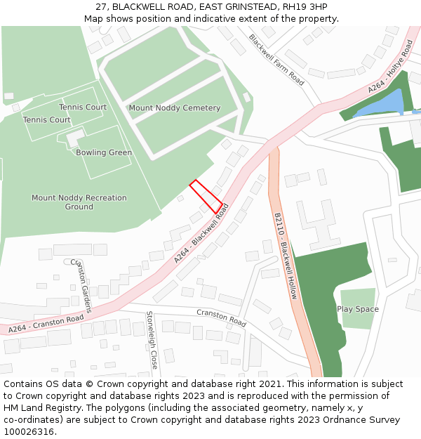 27, BLACKWELL ROAD, EAST GRINSTEAD, RH19 3HP: Location map and indicative extent of plot